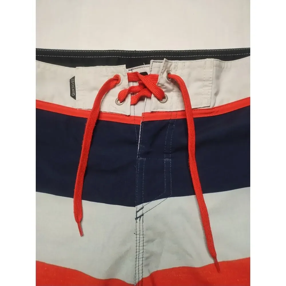 Quicksilver Shorts Mens Size 36 Orange Blue Stripe Sunset Future Swim Trunks